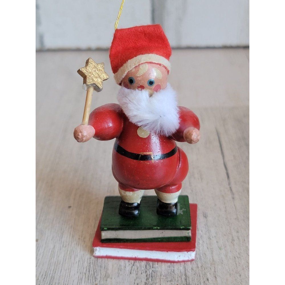 Vintage wooden santa fairy wand books ornament Xmas